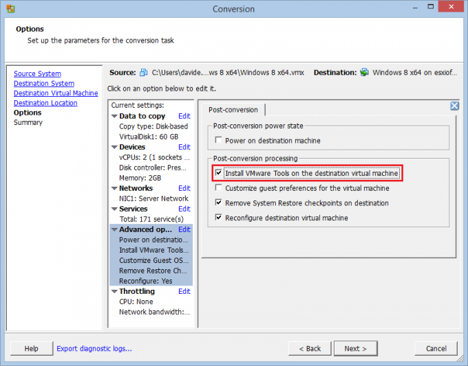 How to convert a vmware workstation vm into an esxi one