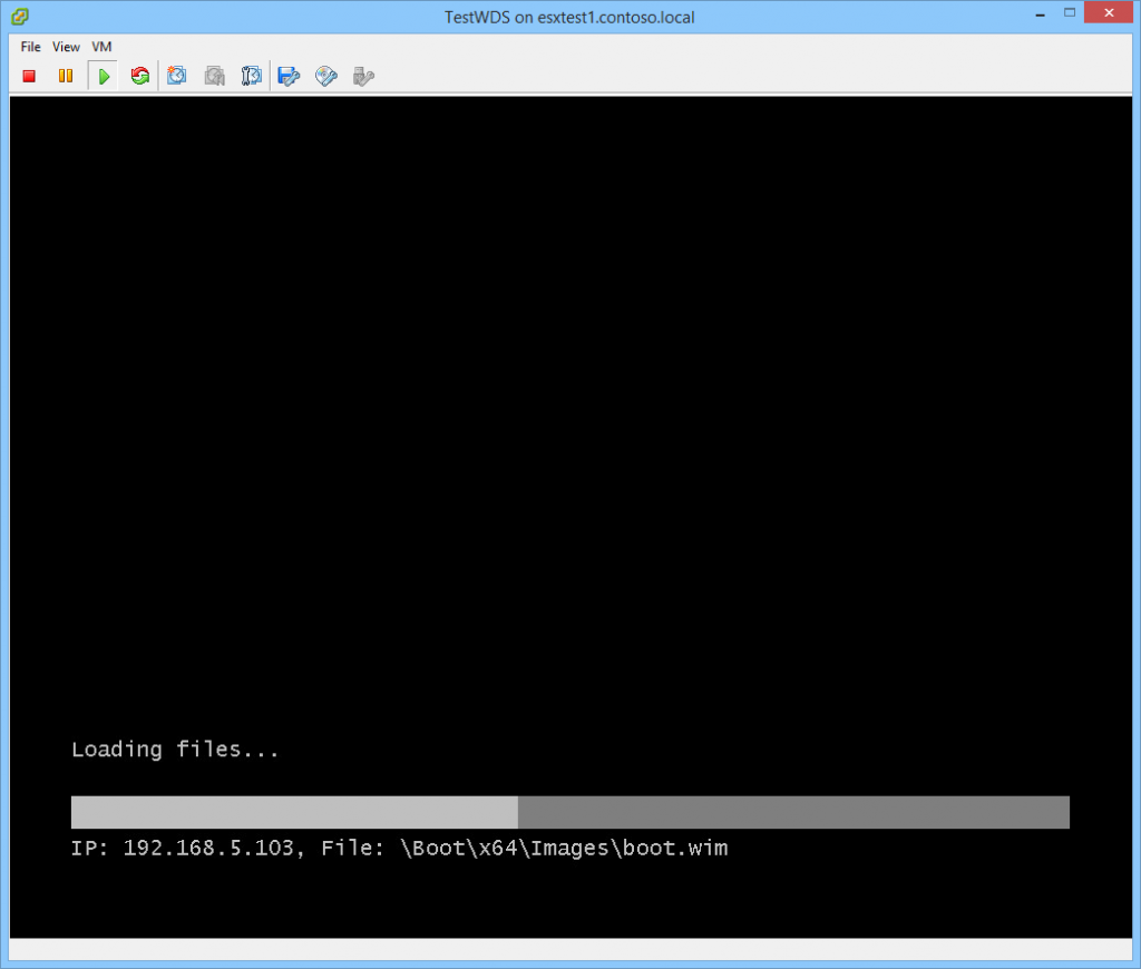 Client loading boot.wim over the network from the WDS server via TFTP during PXE boot