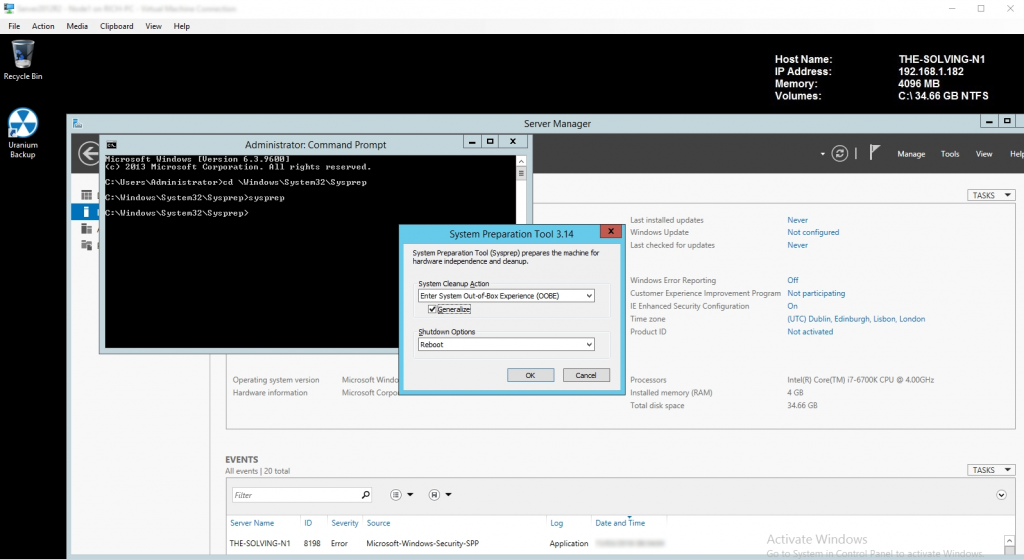 Sysprep GUI with OOBE, Generalize, and Reboot on Windows Server