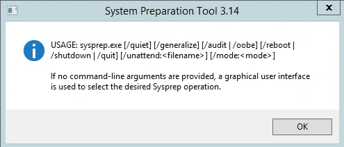 Ayuda de línea de comandos de Sysprep